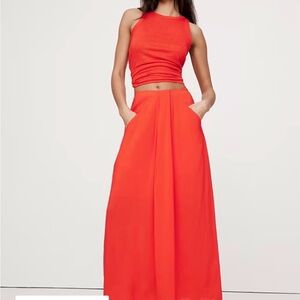 CORAL STRETCH-CREPE DRAPE FRONT MAXI SKIRT